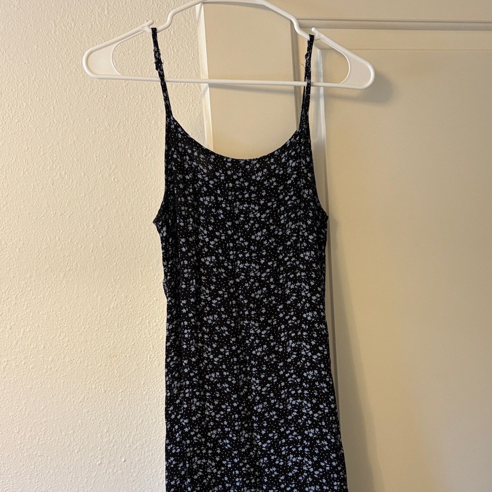 Black Floral Midi Dress with Spaghetti Straps